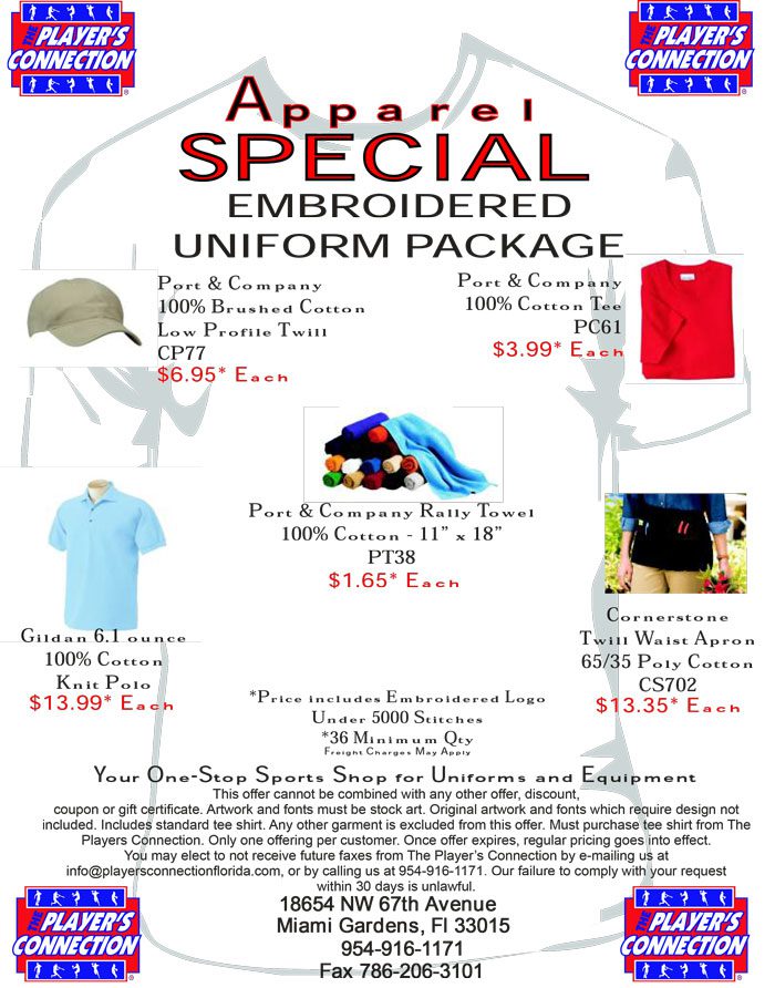 Apparel special embroidered uniform package.